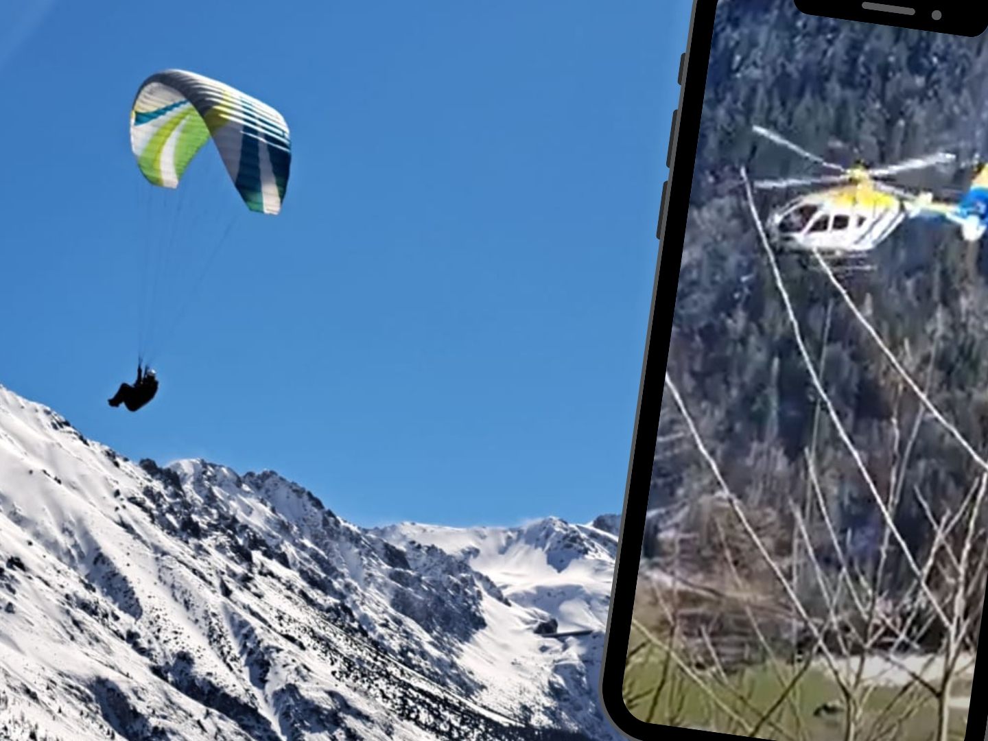 Ein Augenzeuge hat Bilder vom Paragleiter und ein Video von der Bergung des Verletzten gemacht.