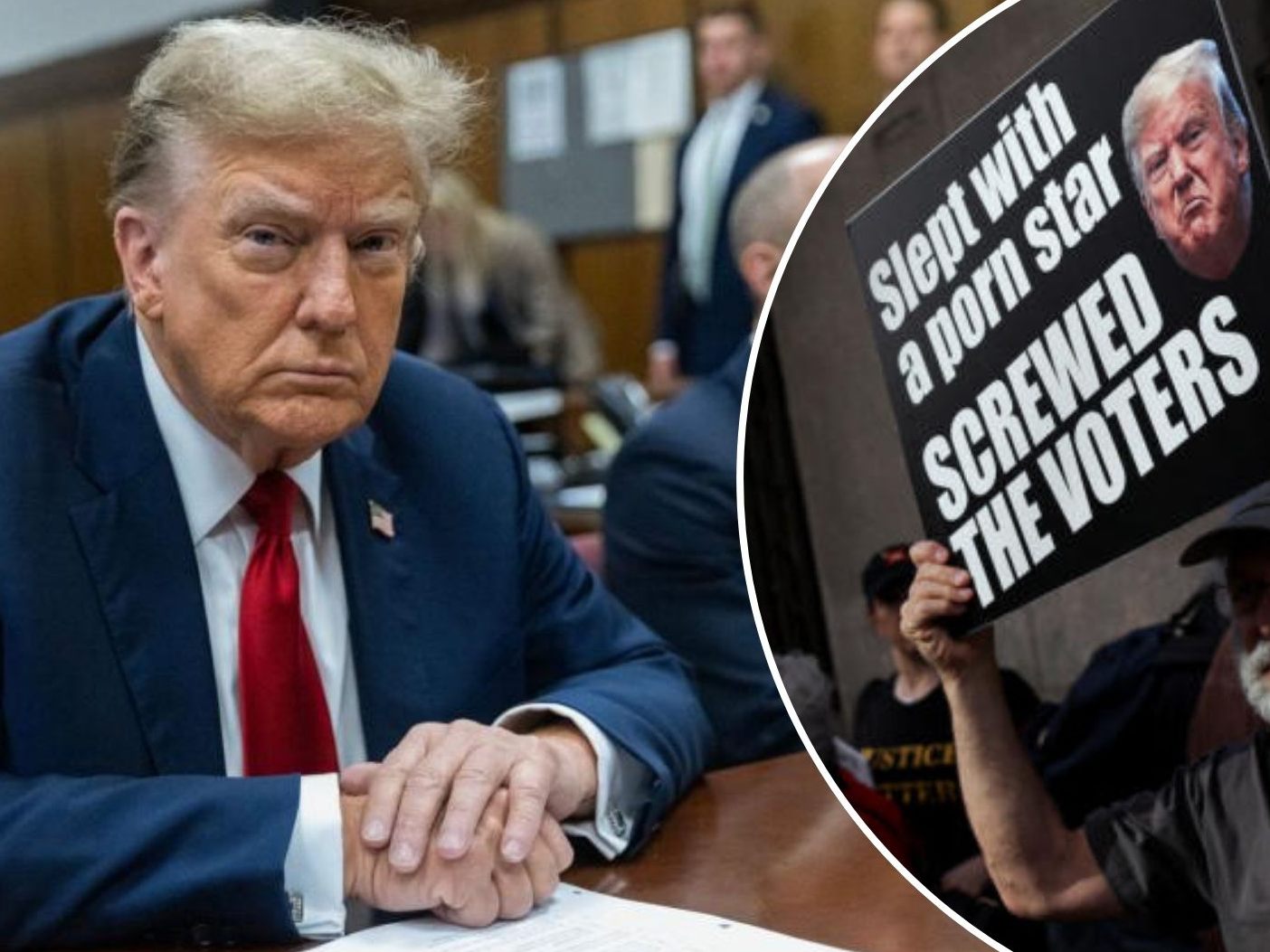 Kritiker von Trump demonstrierten vor dem Gerichtsgebäude.