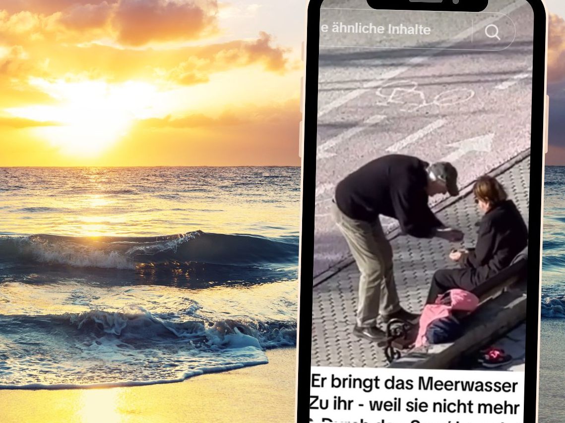 Die wohl süßeste Geste am Meer: Mann bringt das Wasser zu seiner Frau.