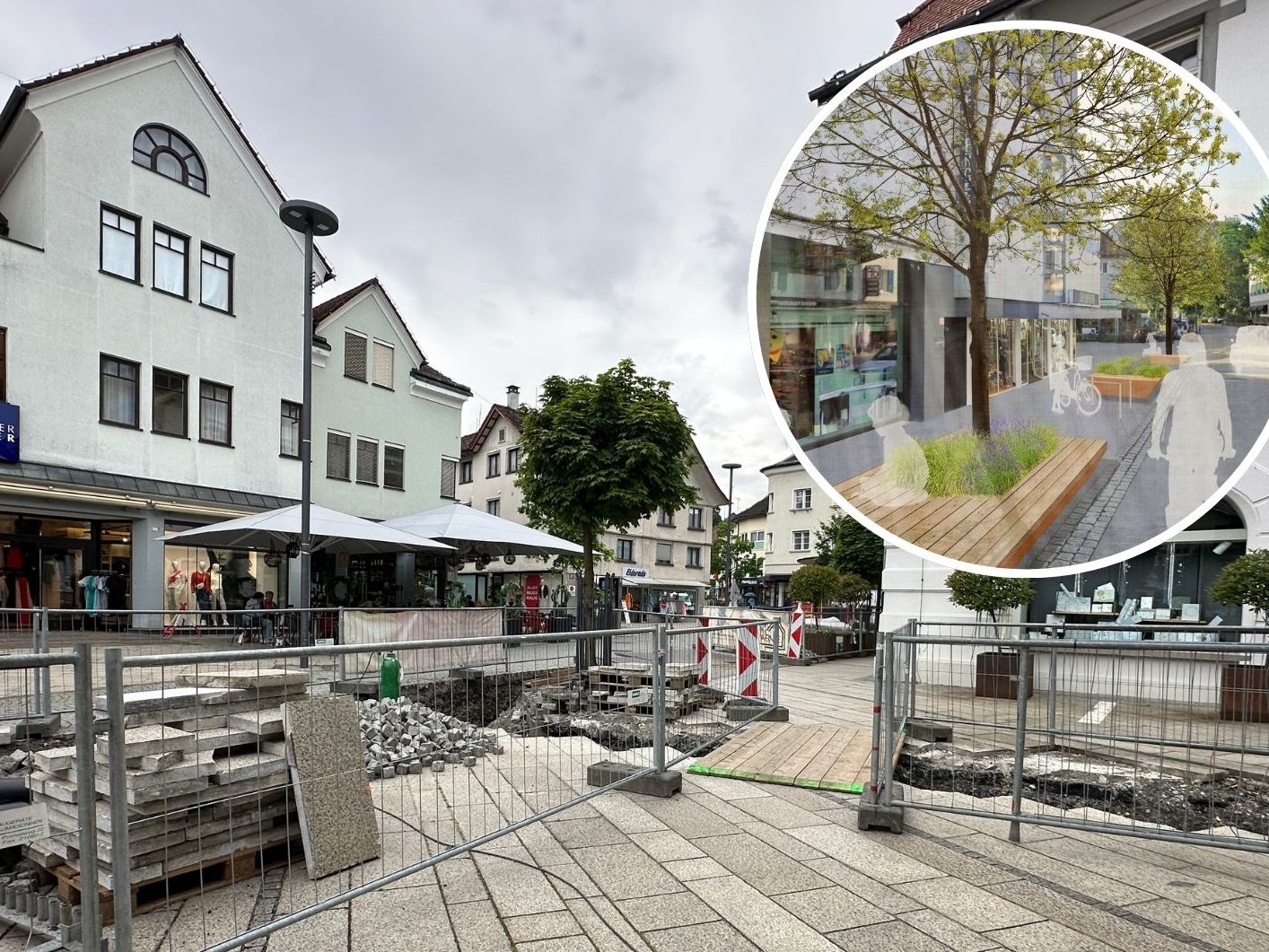 Baustelle in Dornbirn: Die Marktstraße wird neu gestaltet.