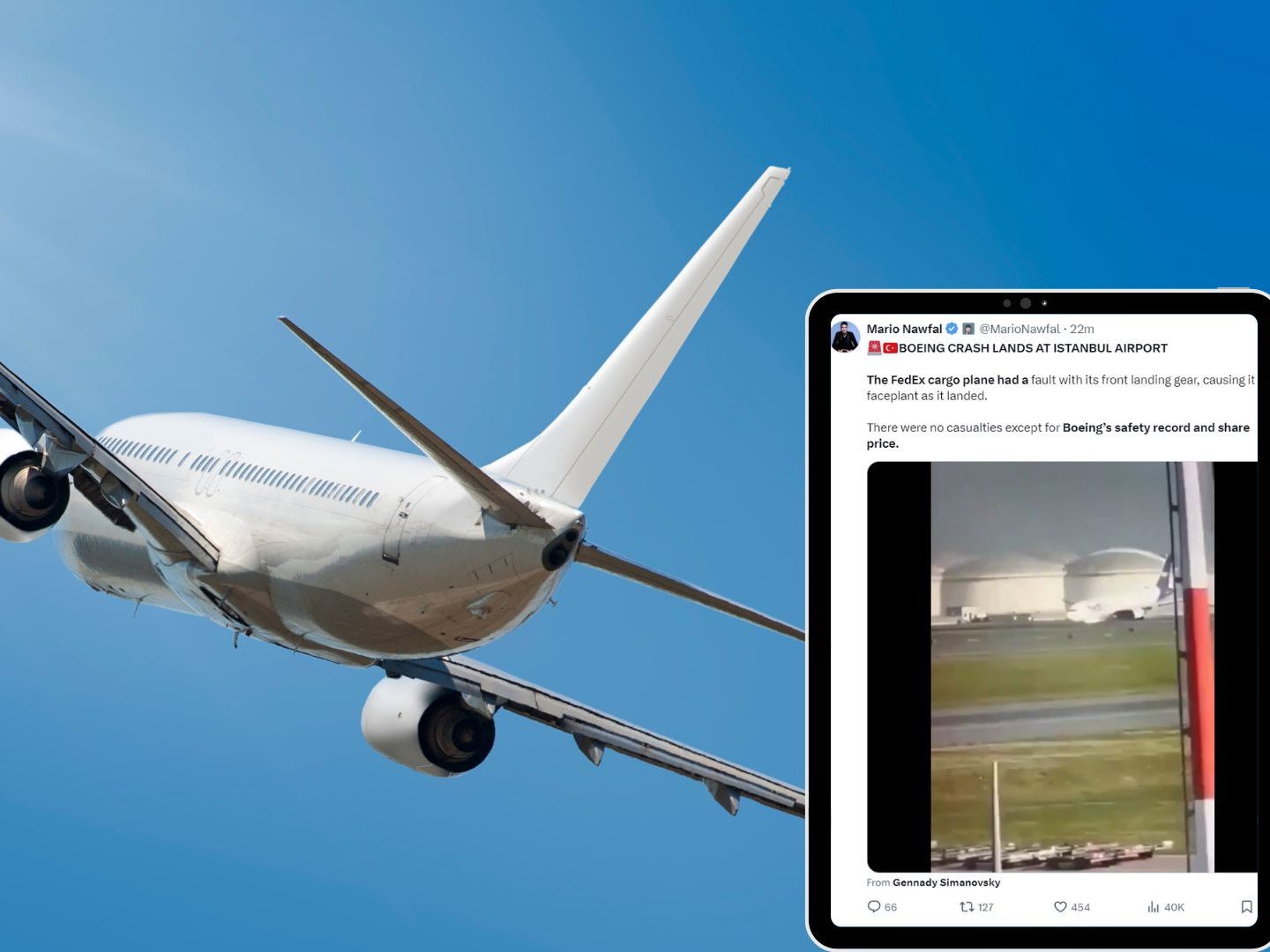 FedEx Boeing landete in Istanbul auf Rumpf