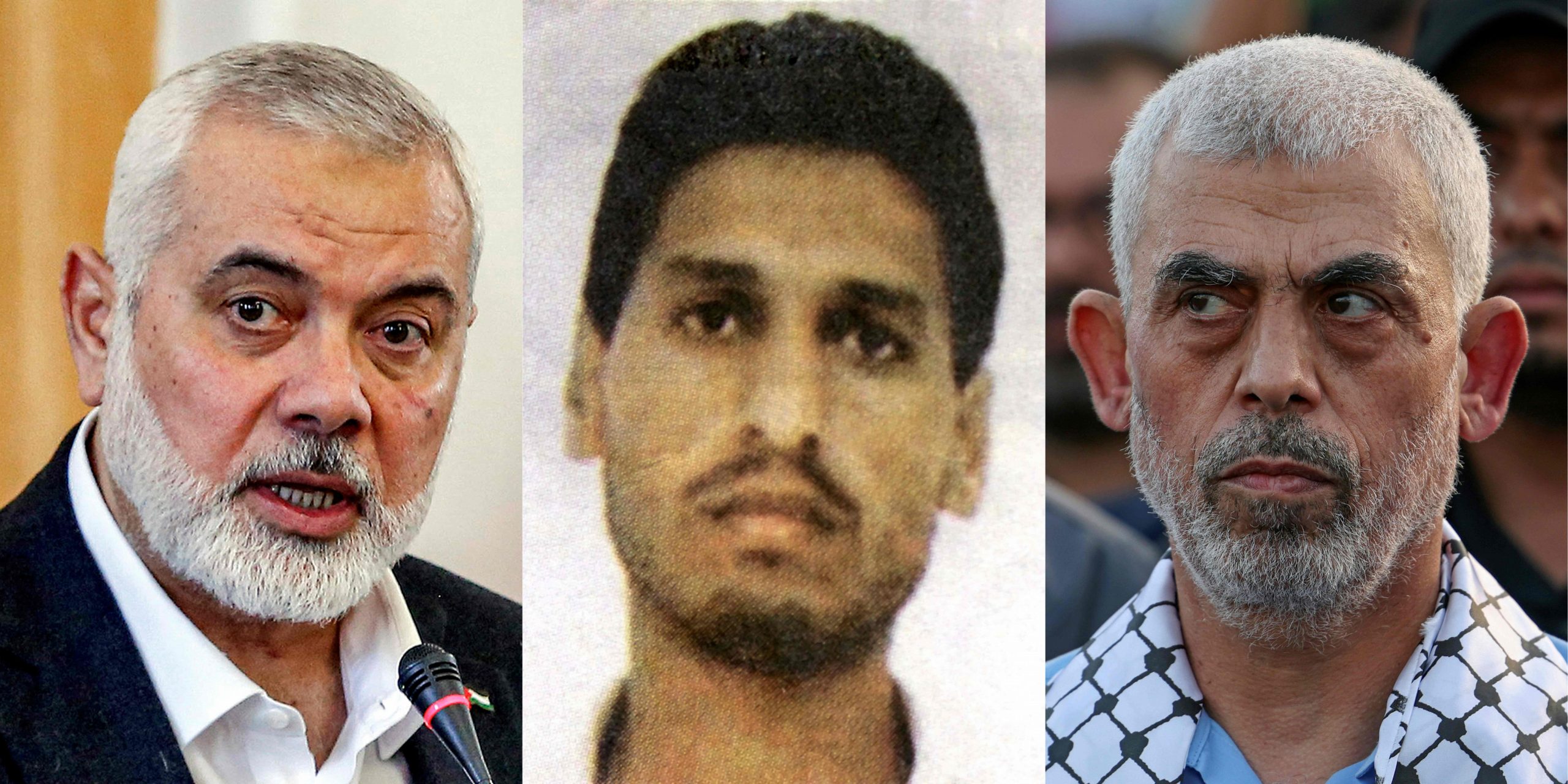 Auf dem Bild sind Ismail Haniyeh, Mohammed Deif und Yahya Sinwar, führende Mitglieder der Hamas, zu sehen. Sie sind vom Internationalen Strafgerichtshof wegen mutmaßlicher Kriegsverbrechen angeklagt.