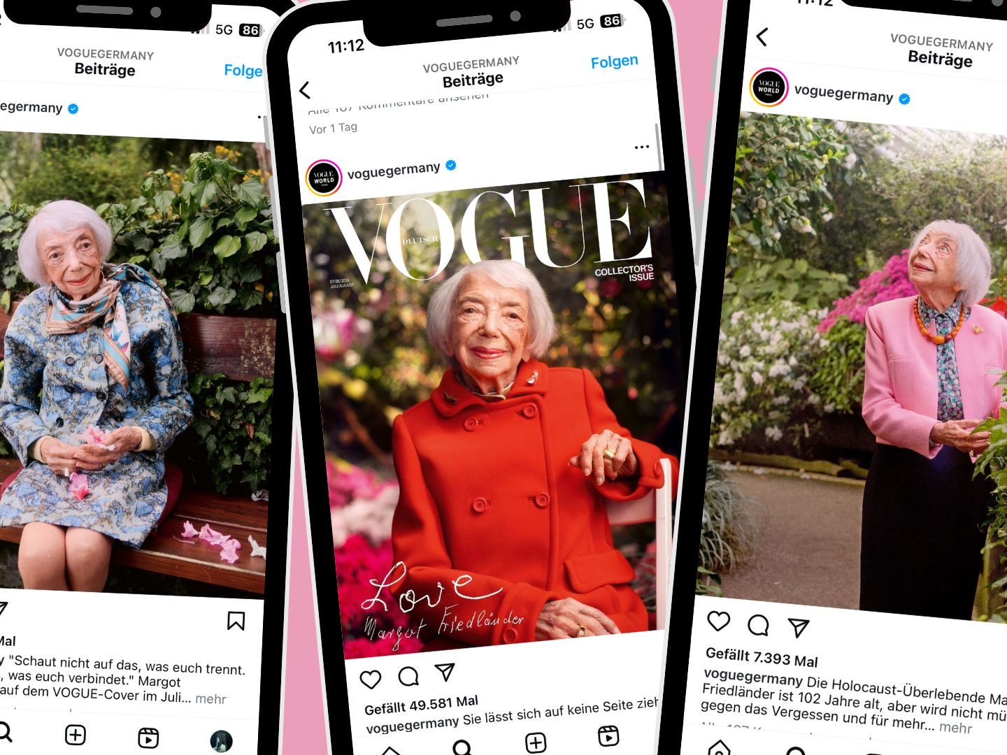 Die deutsche „Vogue“ zeigt in ihrer Sommerausgabe die 102-jährige Holocaustüberlebende Margot Friedländer auf dem Titelbild.