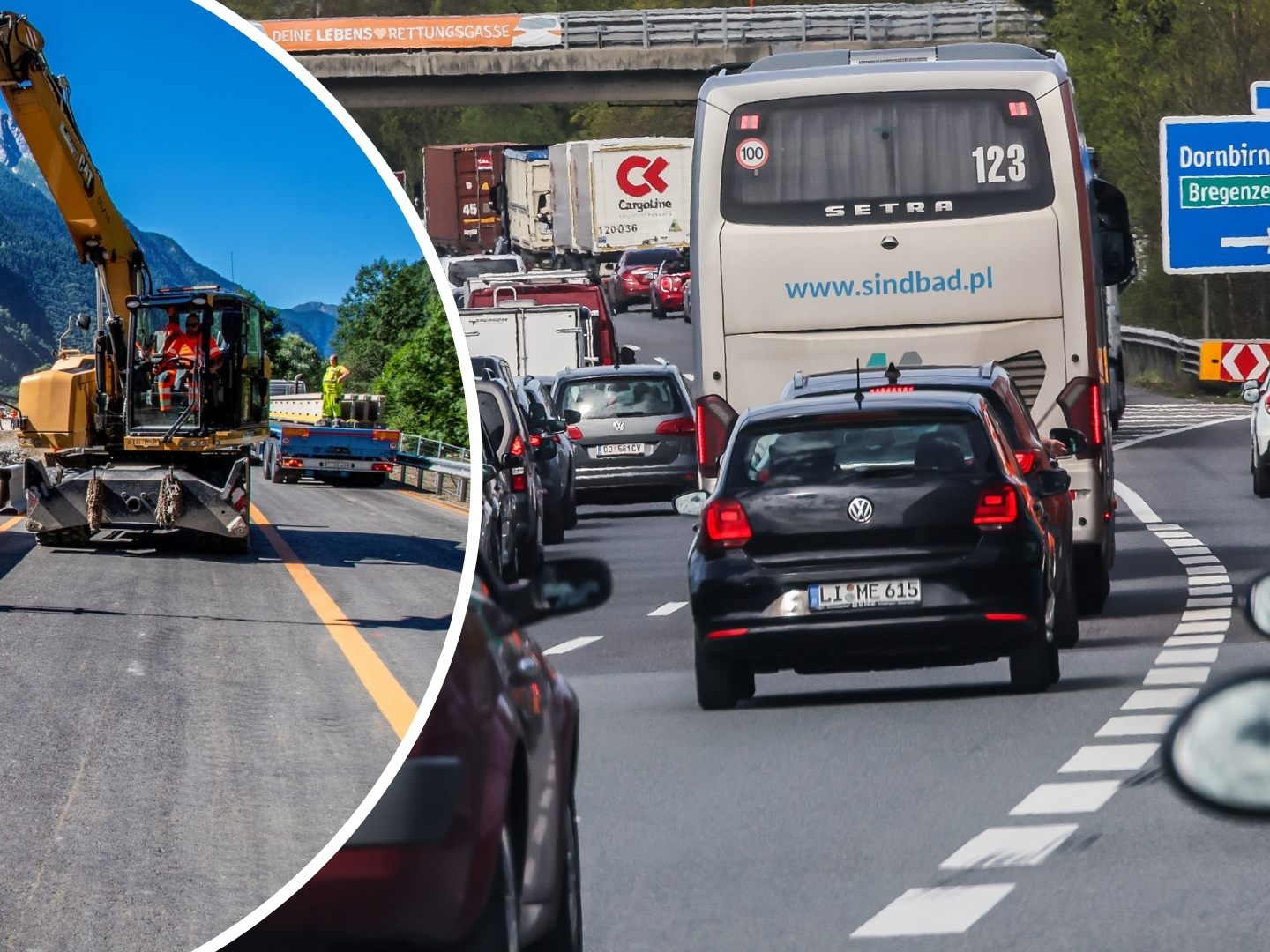Die A13 in der Schweiz (l.) ist wieder befahrbar, Staugefahr droht am ersten Ferienwochenende trotzdem auf allen Routen Richtung Süden.