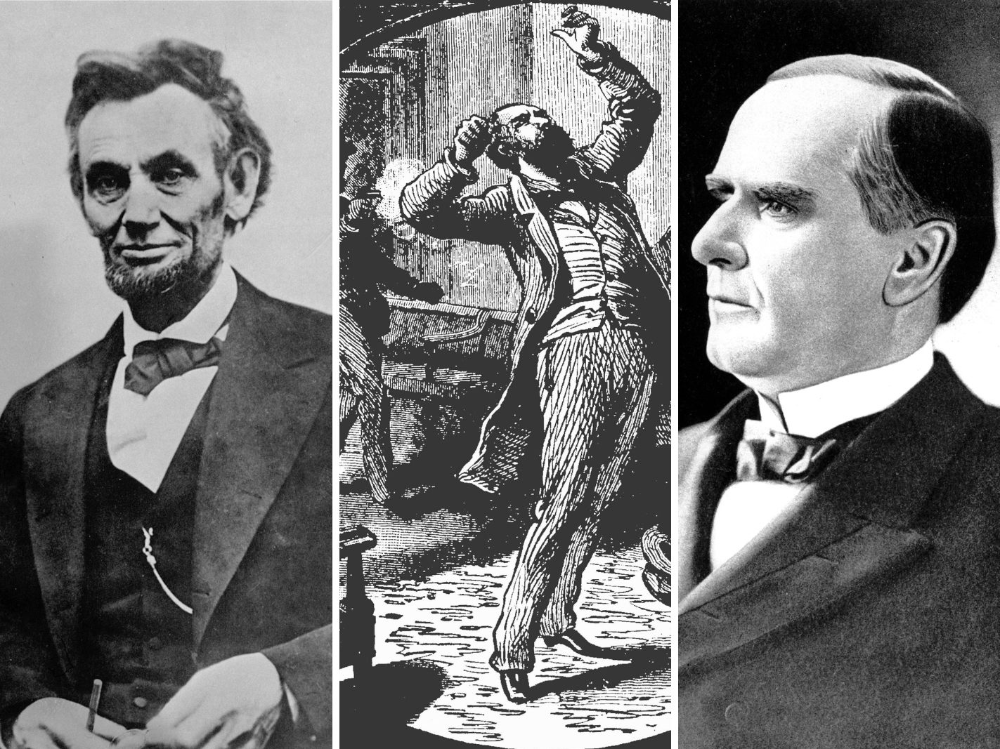 Vier US-Präsidenten überlebten die Anschläge auf sie nicht: Lincoln, Garfield, McKinley und Kennedy (v.l.n.r.)