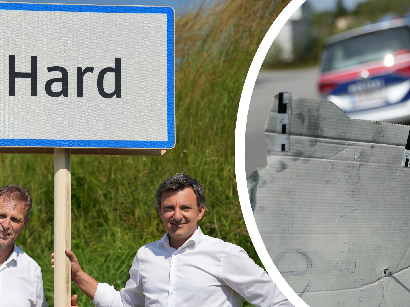 Unbekannte ersetzten Holzschild der Bodenseegemeinde Hard durch einen Pizzakarton