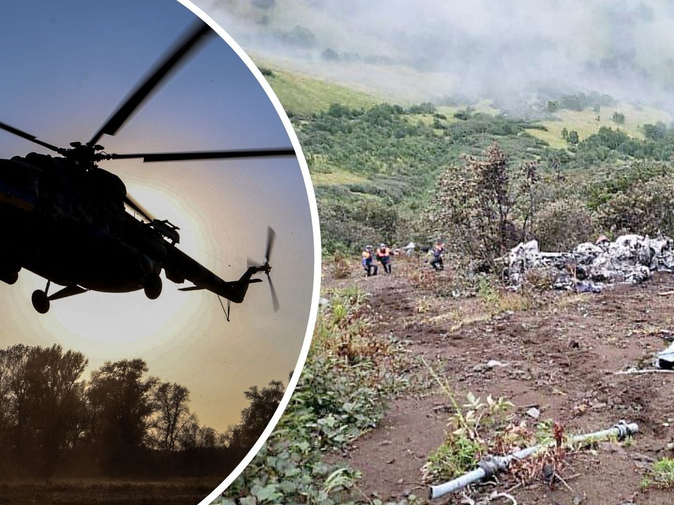 Ein Bild zeigt das Wrack des abgestürzten Mi-8 Helikopters.