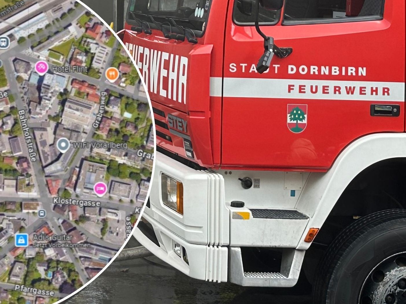 Dornbirn: Nächtlicher Brandeinsatz nahe Bahnhof.