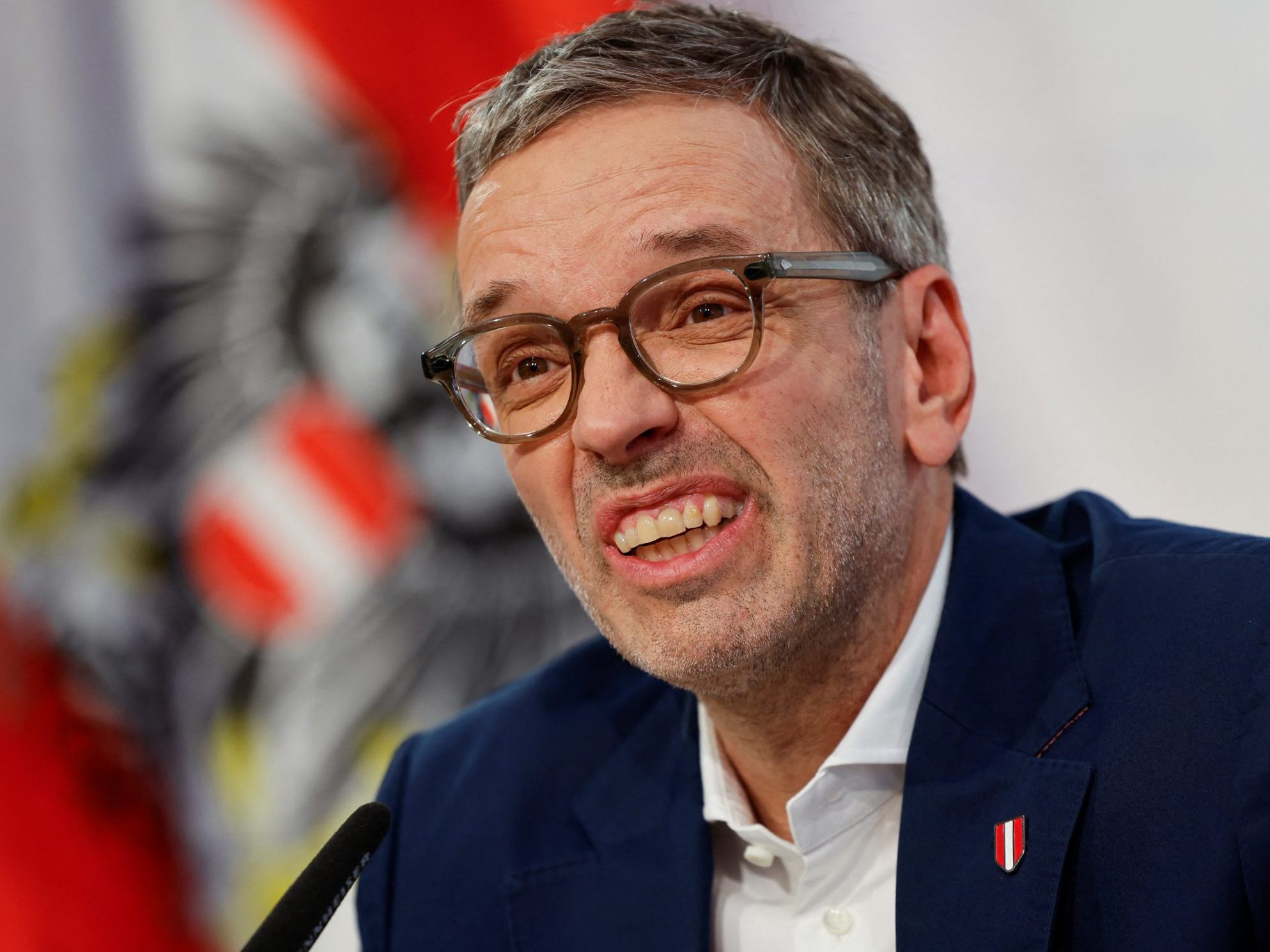 Herbert Kickl bei seinem Pressestatement am Samstag.