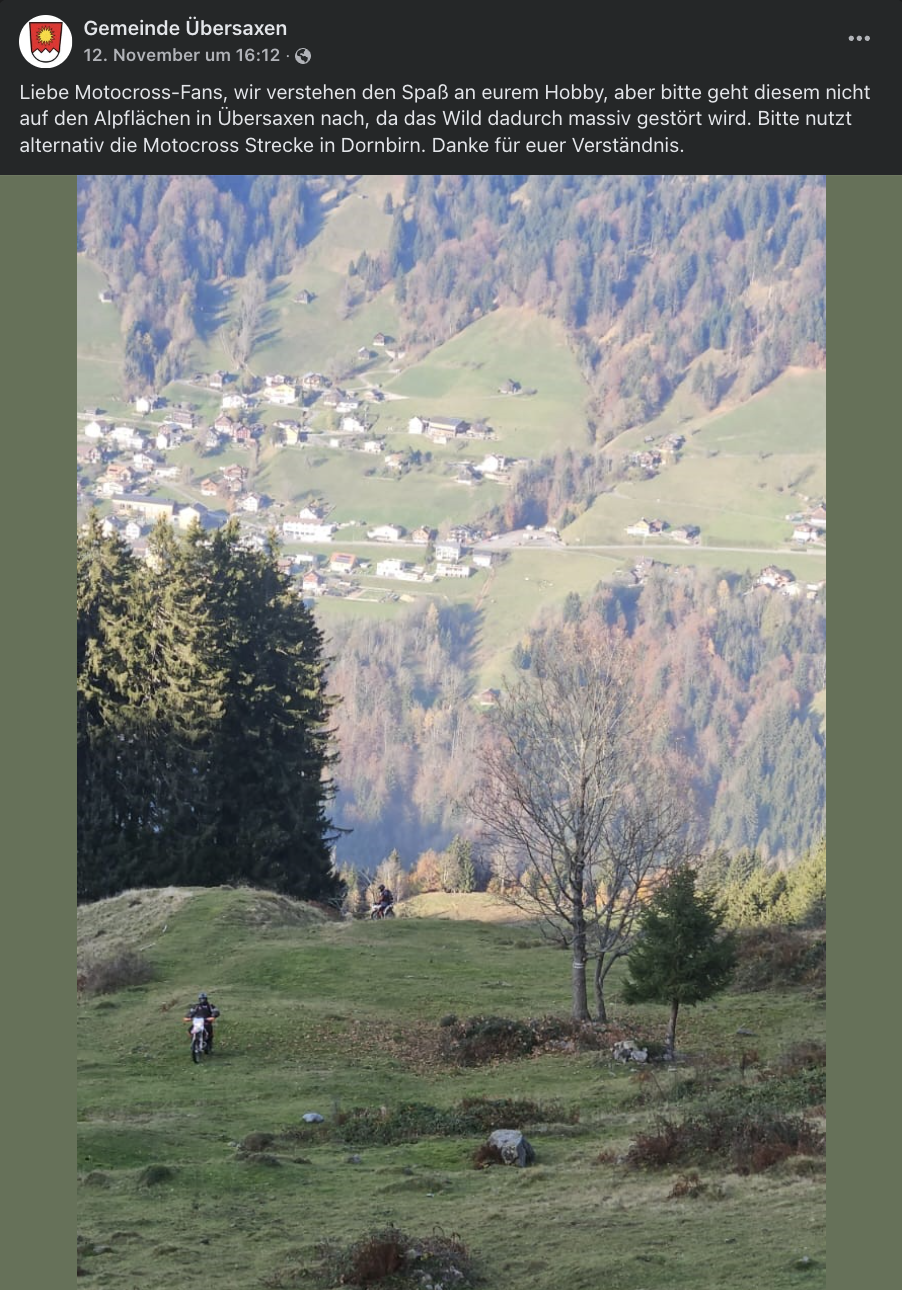 Die Gemeinde Übersaxen hat sich mit einem Aufruf an Motocross-Fahrer gewandt.