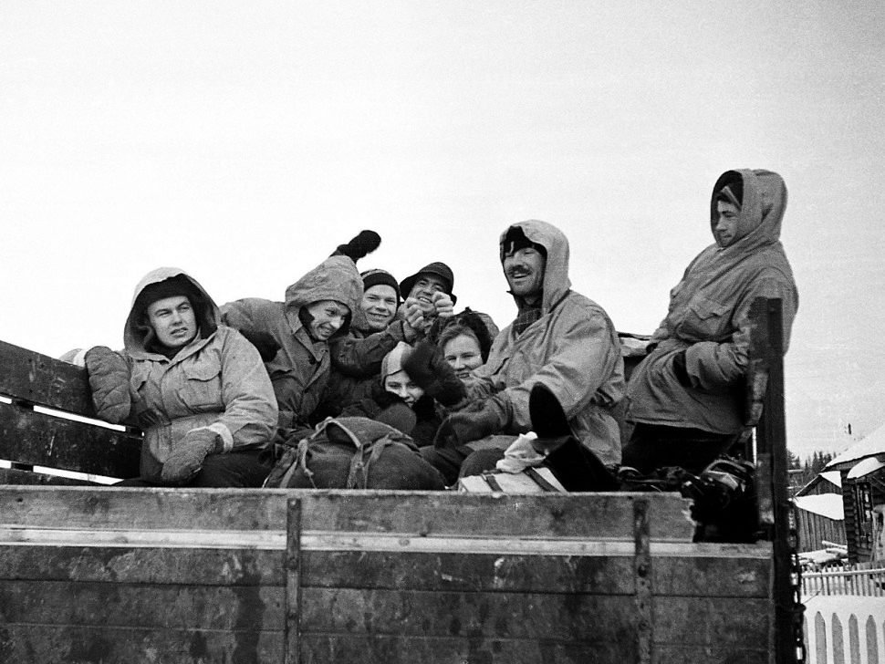 Die Gruppe auf der Rückseite eines Lastwagens am 26. Januar, 1959.
