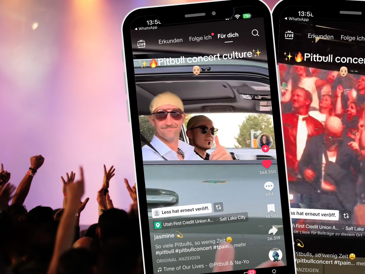 Eine Freundesgruppe verkleidete sich für ein Pitbull-Konzert komplett im Stil des Sängers und zeigt in einem TikTok-Video ihre ausgelassene Stimmung und Kostüme.