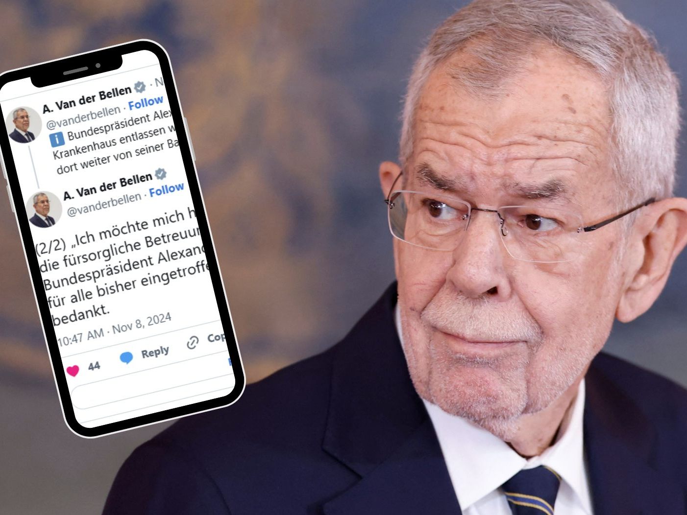 Der Bundespräsident bedankt sich auf "X" für die Genesungswünsche.