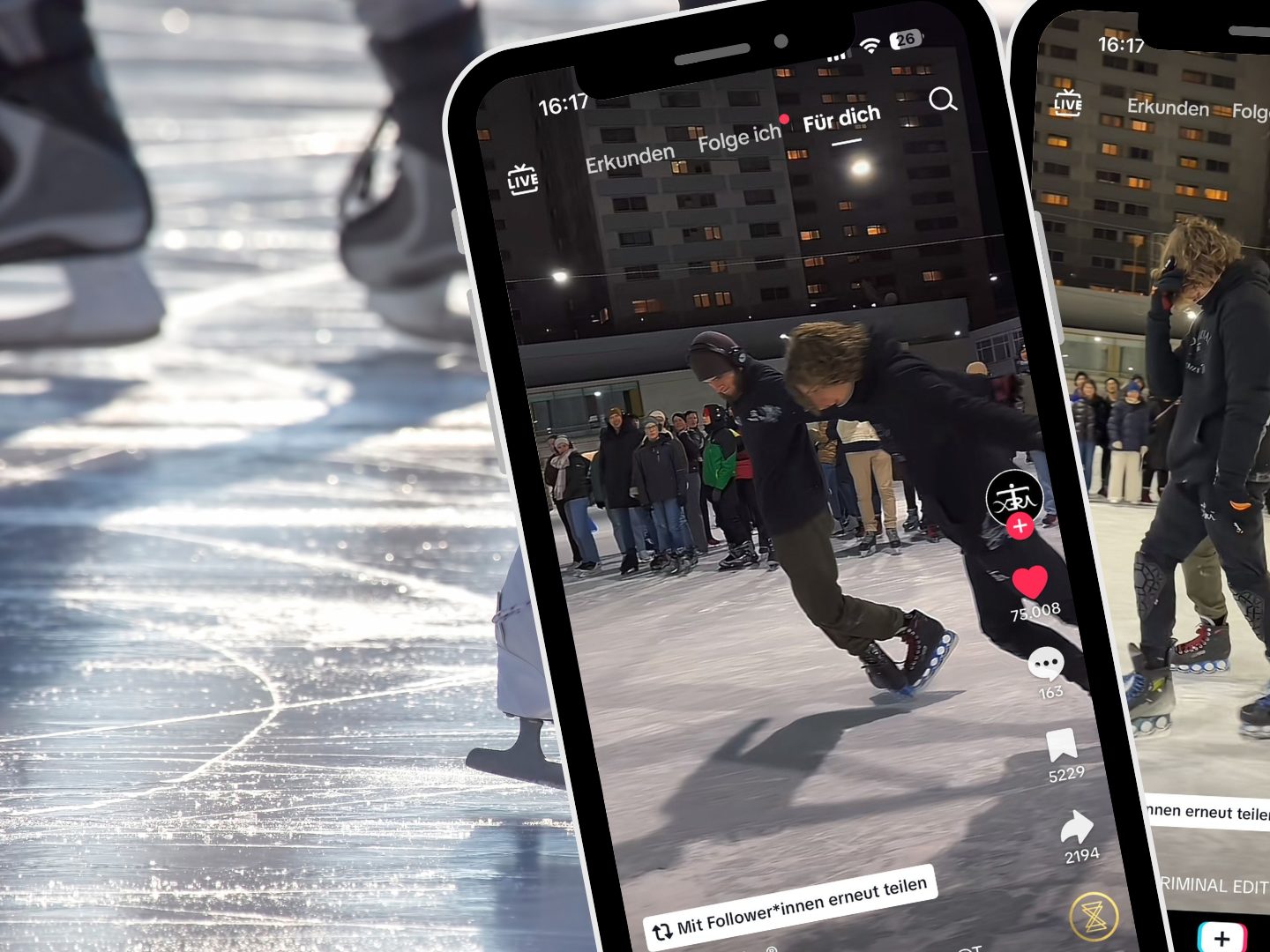 Zwei junge Männer haben auf TikTok mit ihrem Moonwalk-Tanz auf dem Eis für Begeisterung gesorgt.