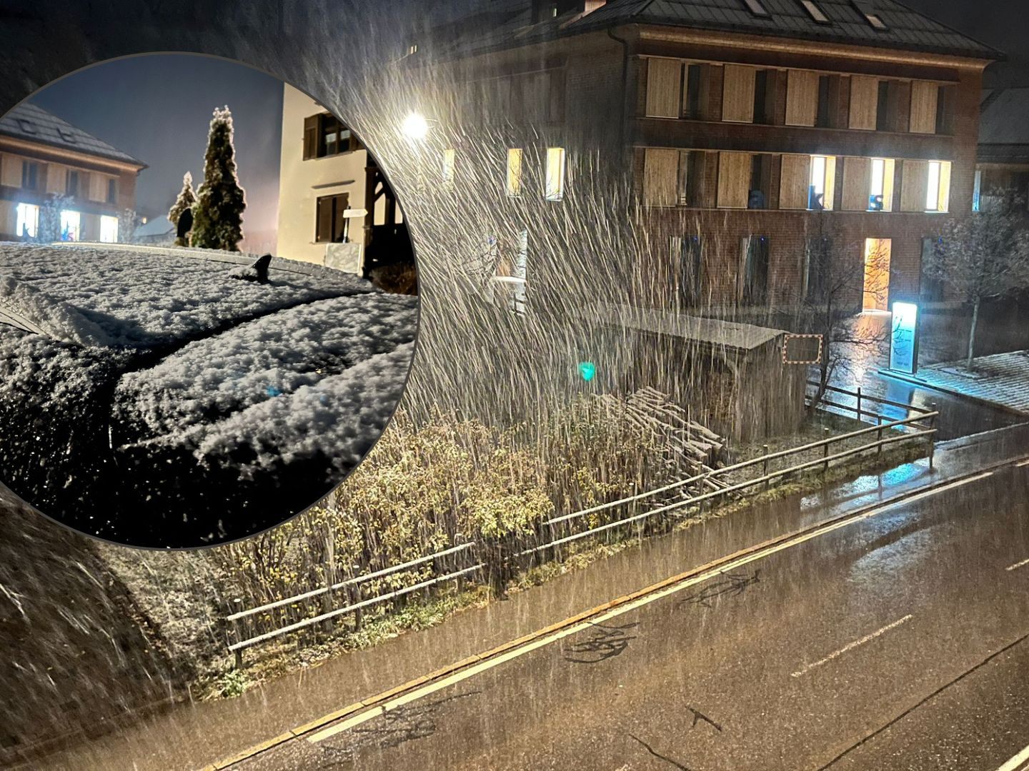Schneefall in Lingenau