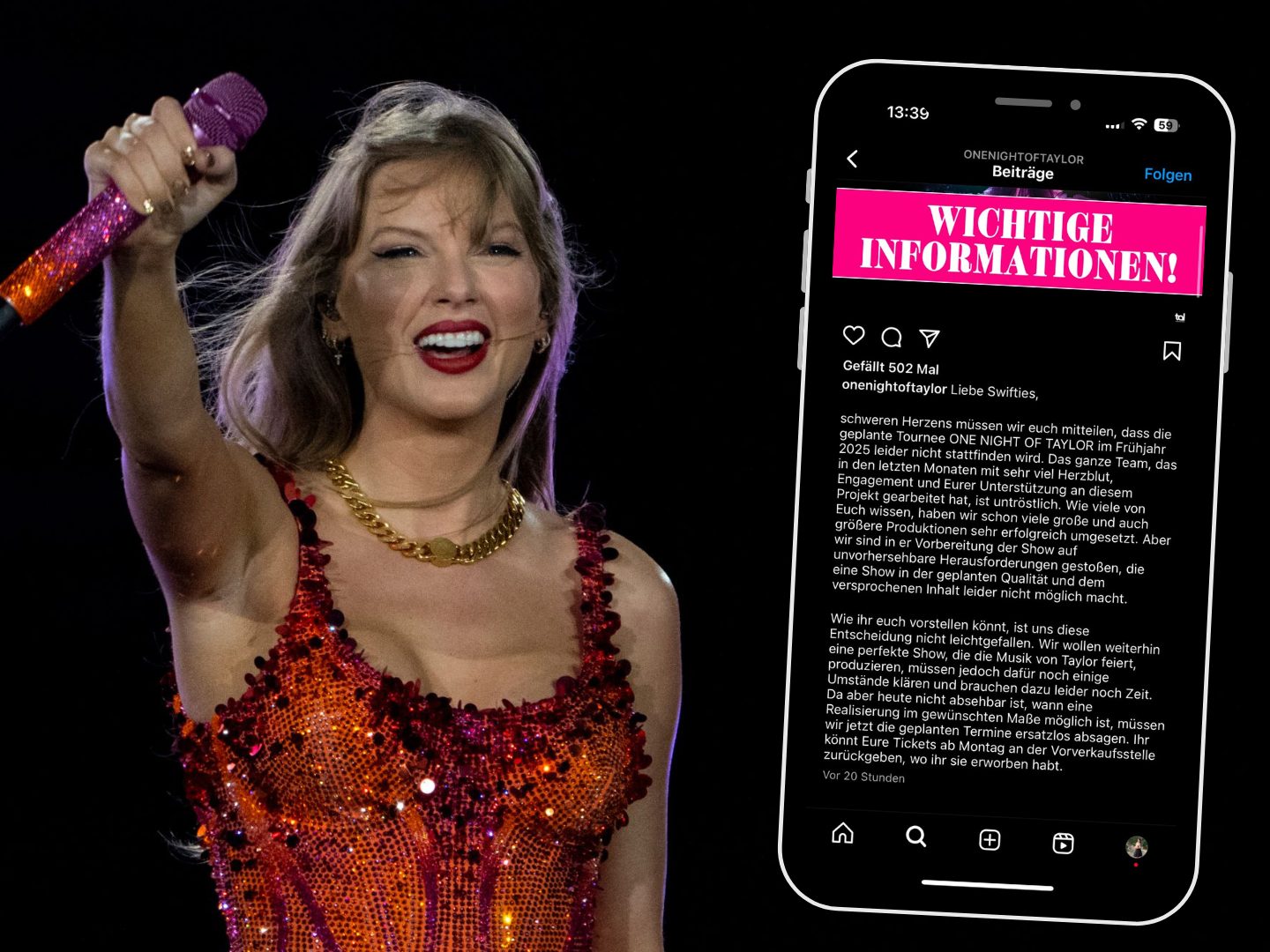 Nachdem die Konzerte von Taylor Swifts „Eras“-Tour in Wien abgesagt wurden, trifft Fans nun eine weitere Enttäuschung: Auch die geplante Tribute-Show „One Night Of Taylor“ fällt aus.