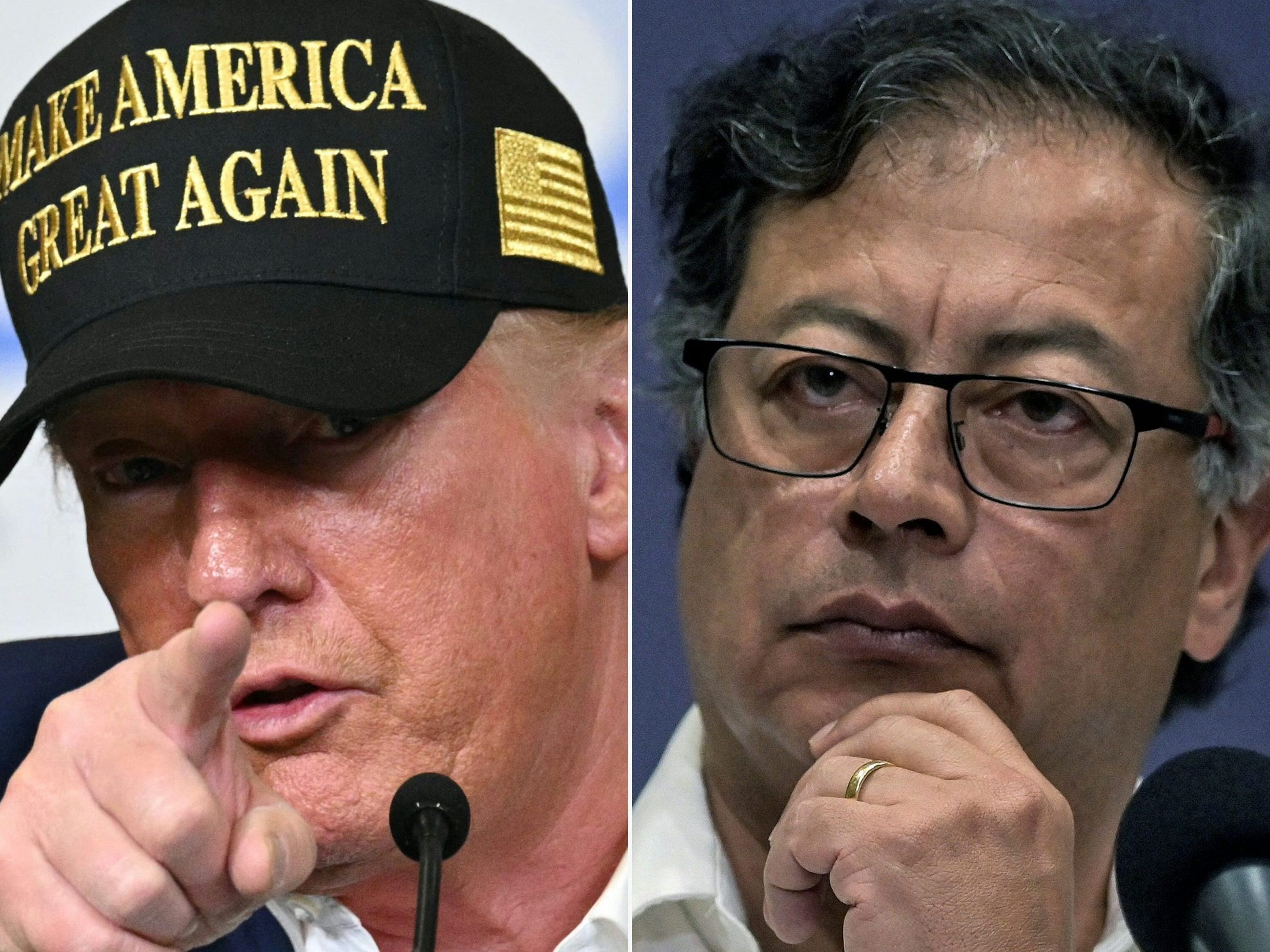 egierung in Bogotá (r. Gustavo Petro) stimmte allen Bedingungen Trumps (l.) zu.