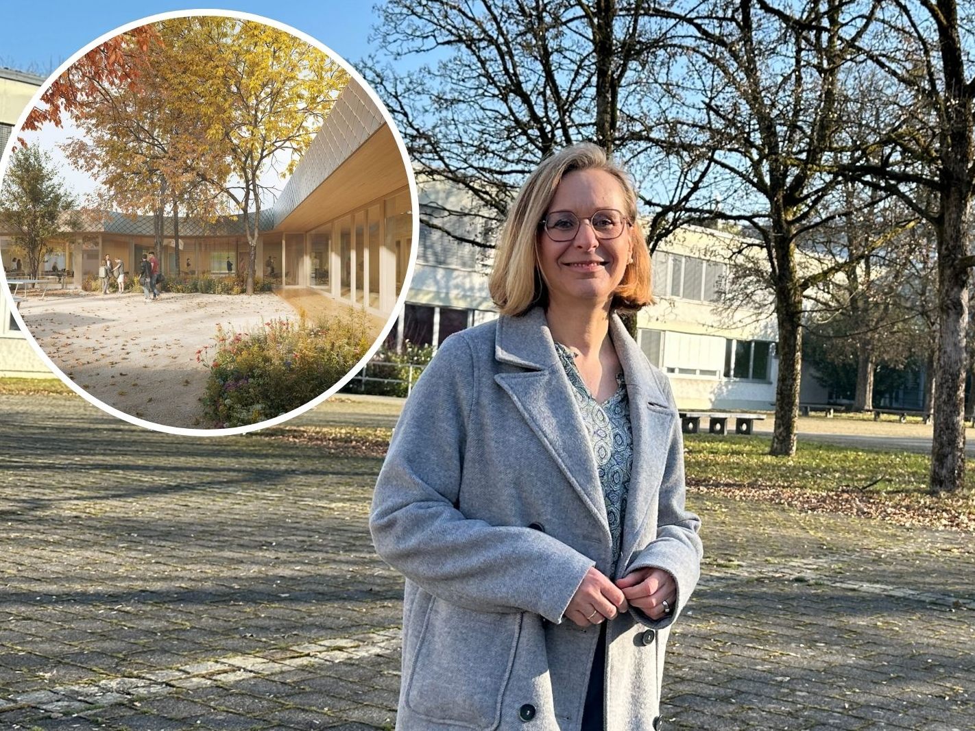 Direktorin Martina Reutin im Innenhof der HAK/HAS Bregenz. Hier wird die Erweiterung entstehen.