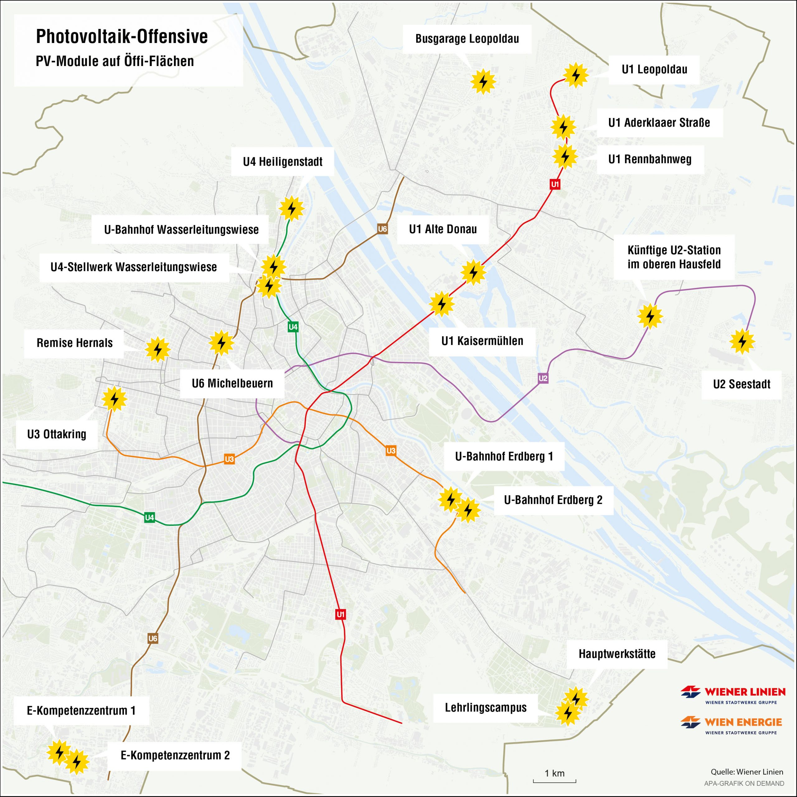 Grafik zur Photovoltaik-Offensive: 20 PV-Anlagen auf Öffi-Flächen in Wien 