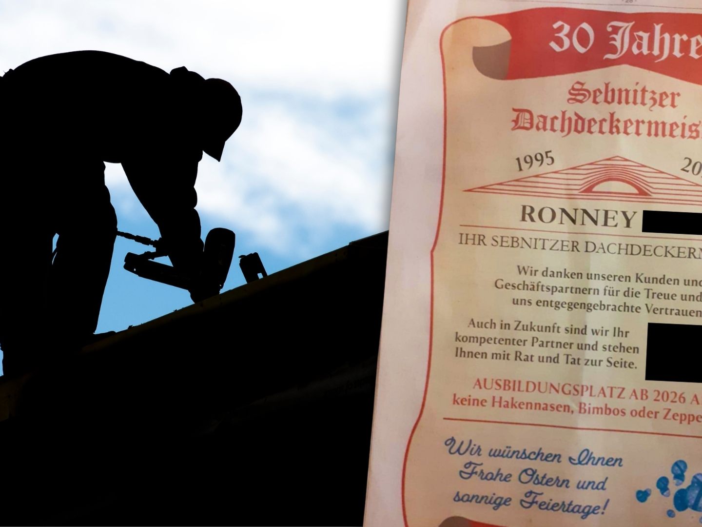 Die Anzeige war unter dem Titel „30 Jahre Sebnitzer Dachdeckermeister“ erschienen.