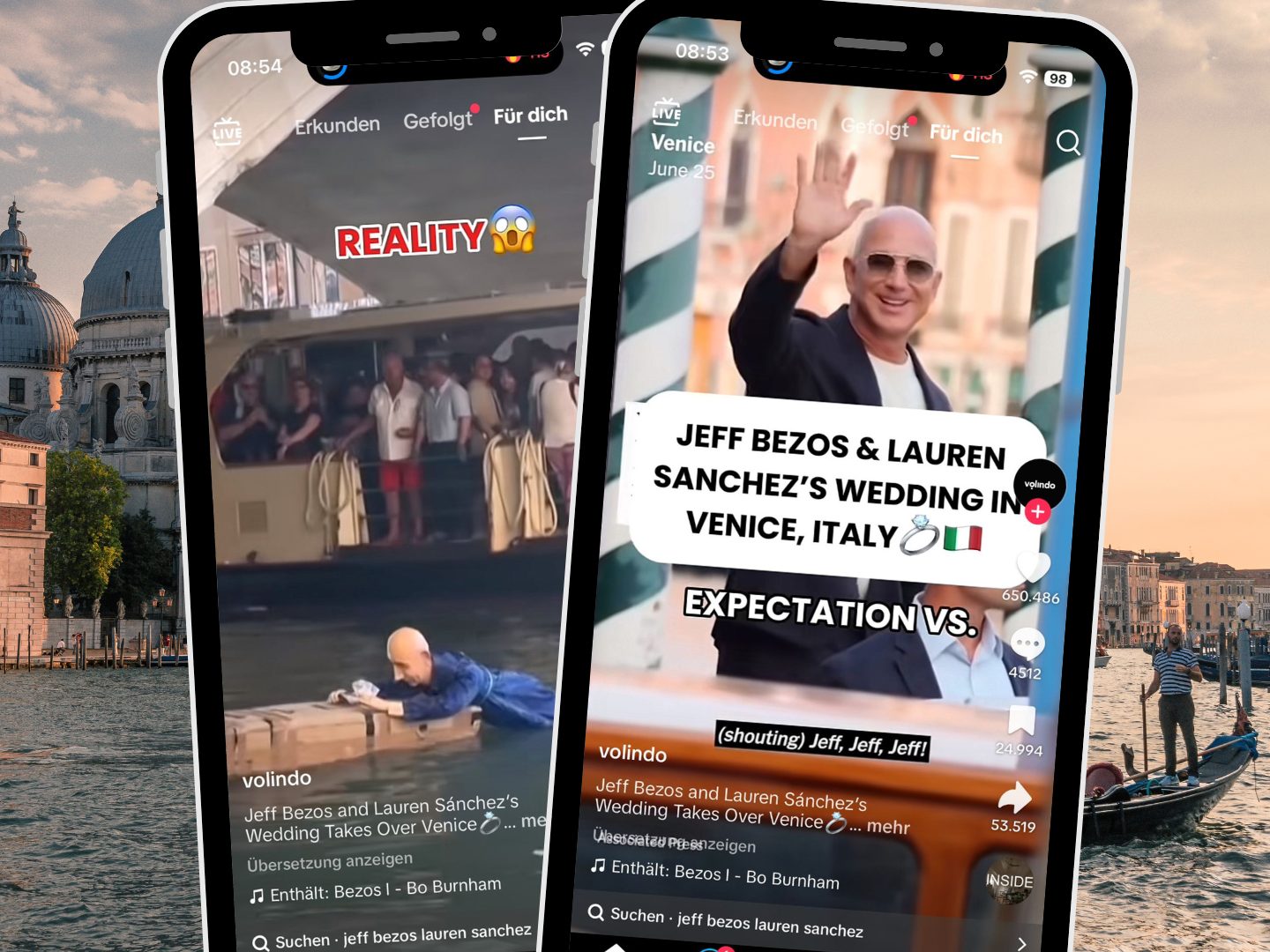 TikTok zeigt Jeff Bezos’ Luxushochzeit in Venedig – mit Stars, Security und Protesten.