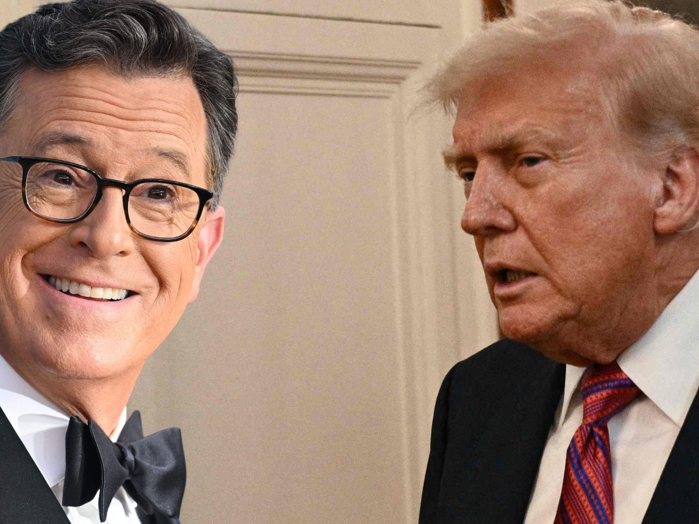 US-Satiriker Stephen Colbert (l.) schoss nach Absetzung seiner Show gewohnt scharf gegen Donald Trump (r.).