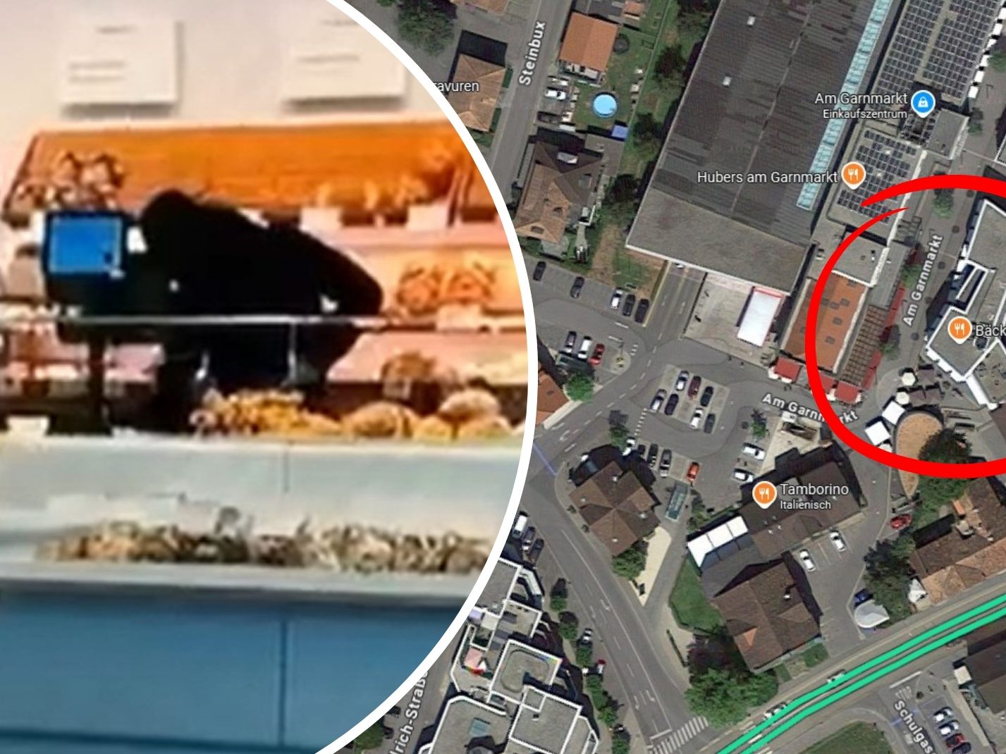 Täter (l.) nach Überfall auf die Bäckerei Mangold flüchtig.