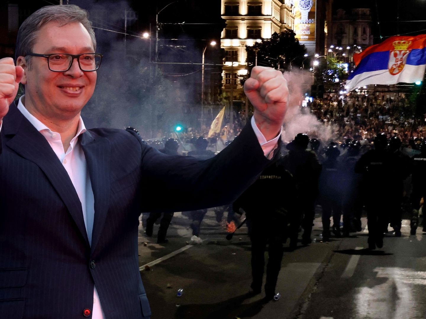 Sechs Polizisten bei Protesten gegen Präsident Vučić (l.) in Belgrad verletzt und 38 Demonstranten festgenommen.
