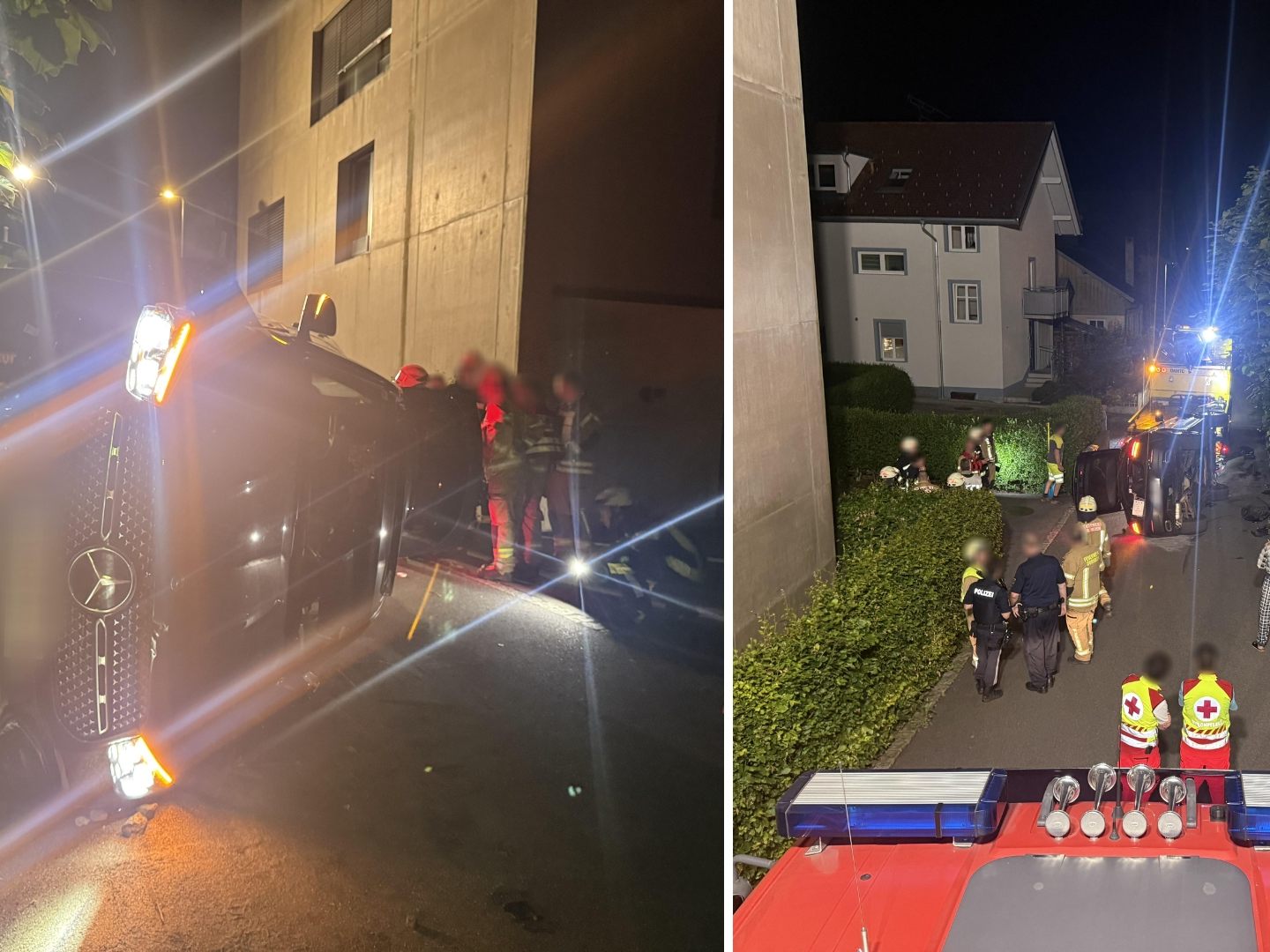 Der Lenker kollidierte mit einer Gabione, infolgedessen kippte der Pkw auf die linke Seite.