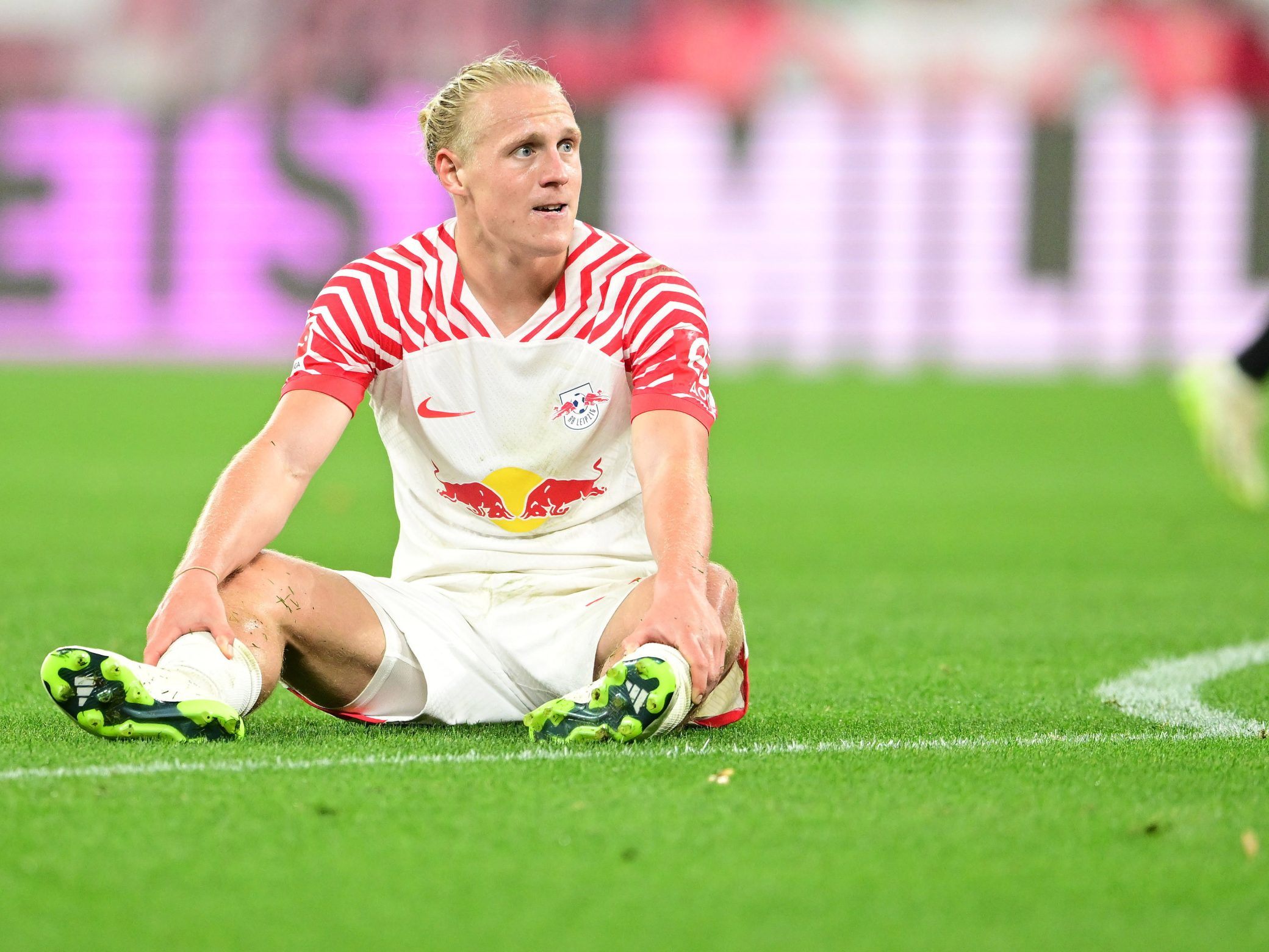 Xaver Schlager im Spiel zwischen RB Leipzig und dem FC Bayern München am 30. September 2023 in der deutschen Bundesliga.