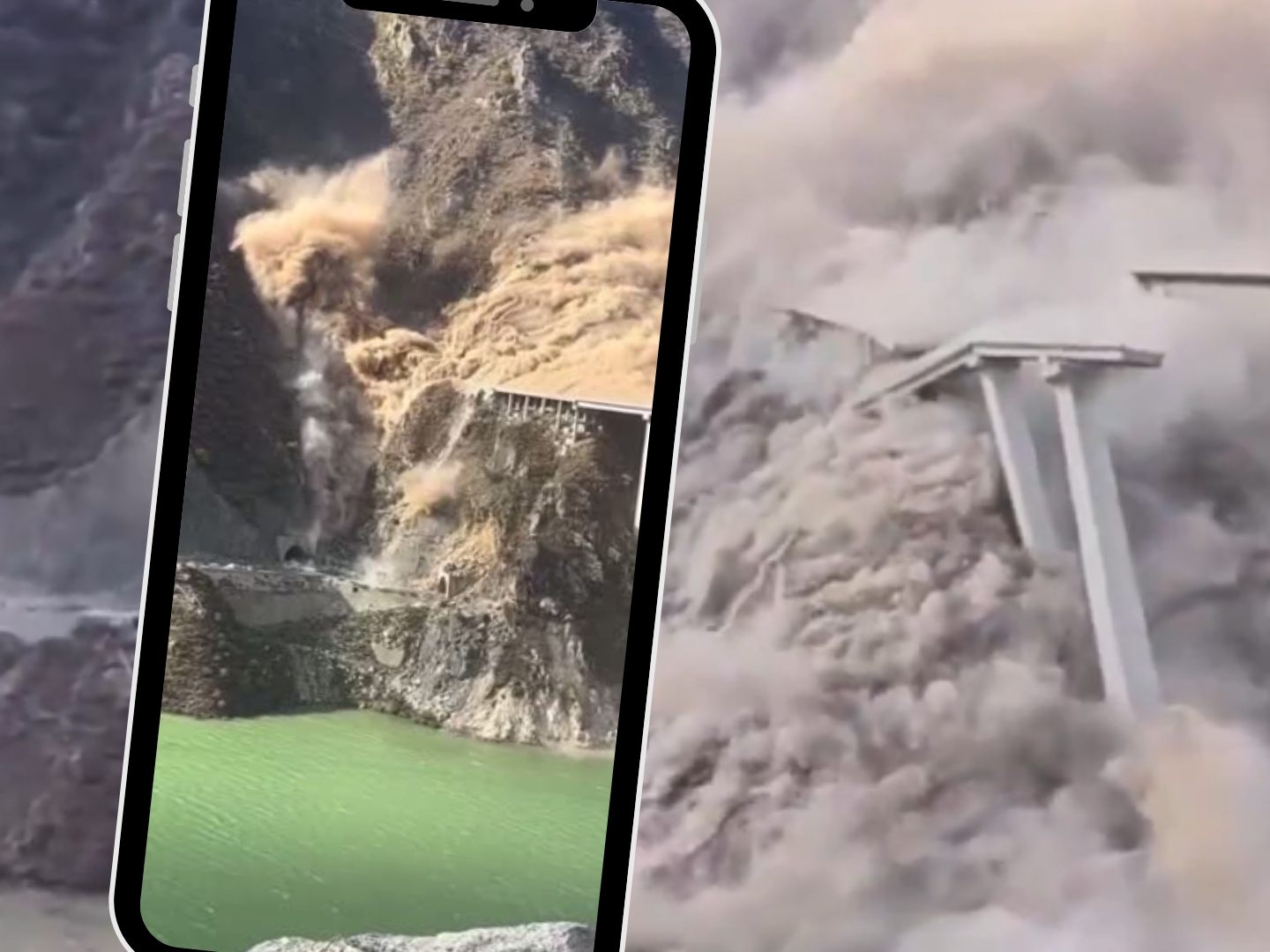 Aufnahmen zeigen den Einsturz einer Autobahnbrücke in China. Die Brücke wurde erst im Jänner dieses Jahres fertiggestellt.