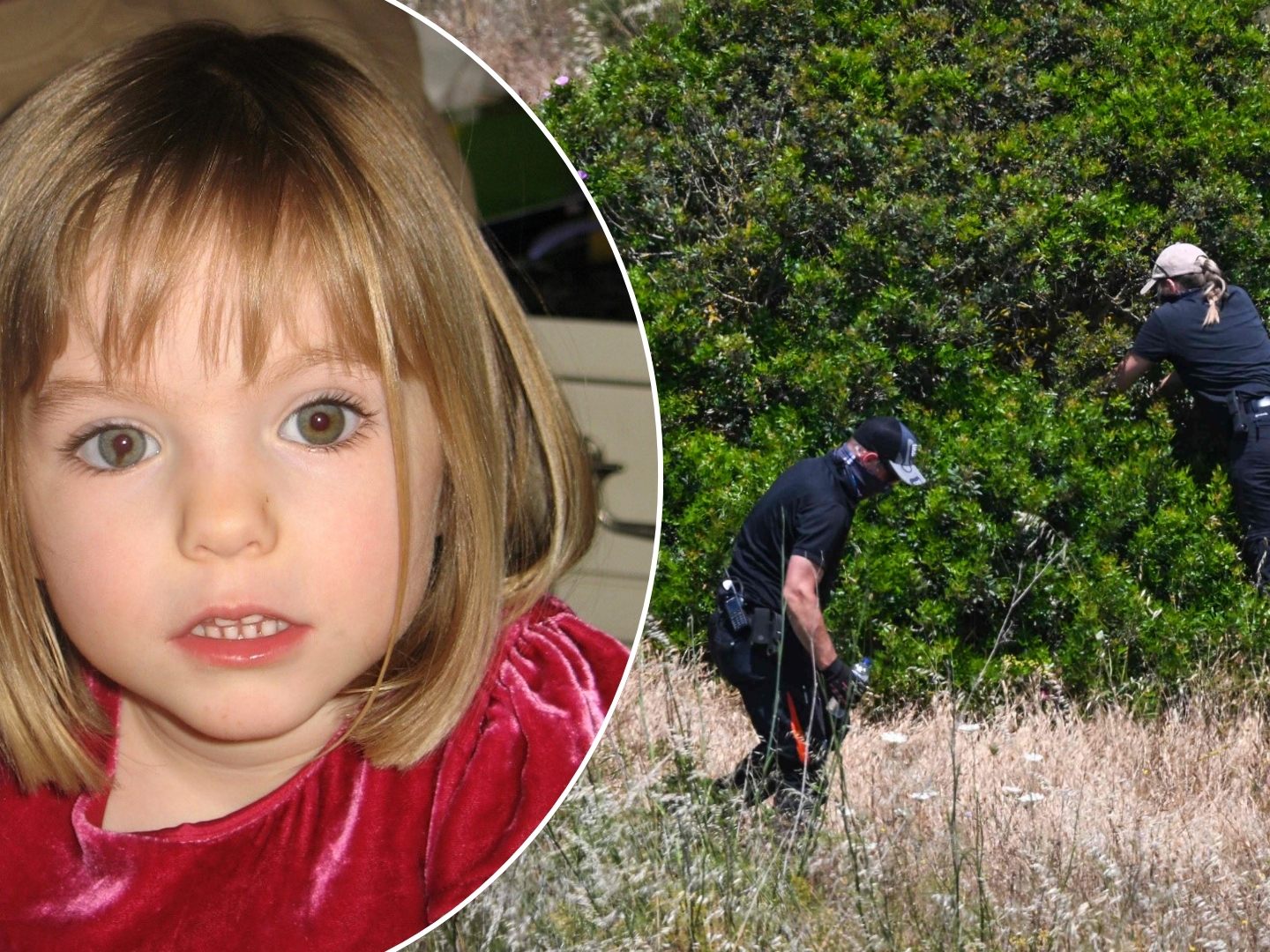 Polizeibeamte durchsuchen am 5. Juni 2025 nahe Lagos in der Algarve ein Gebüsch im Rahmen der Ermittlungen zum Verschwinden von Madeleine McCann.