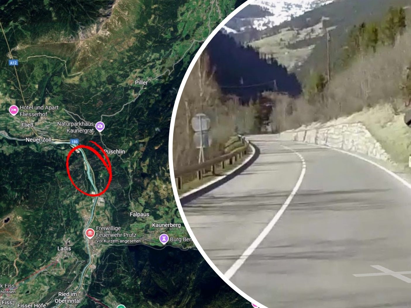 Hier auf der B180 bei Prutz passierte der Unfall.