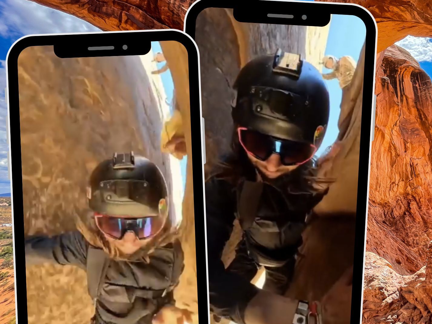 Basejumper springt durch enge Felsspalte in Utah.