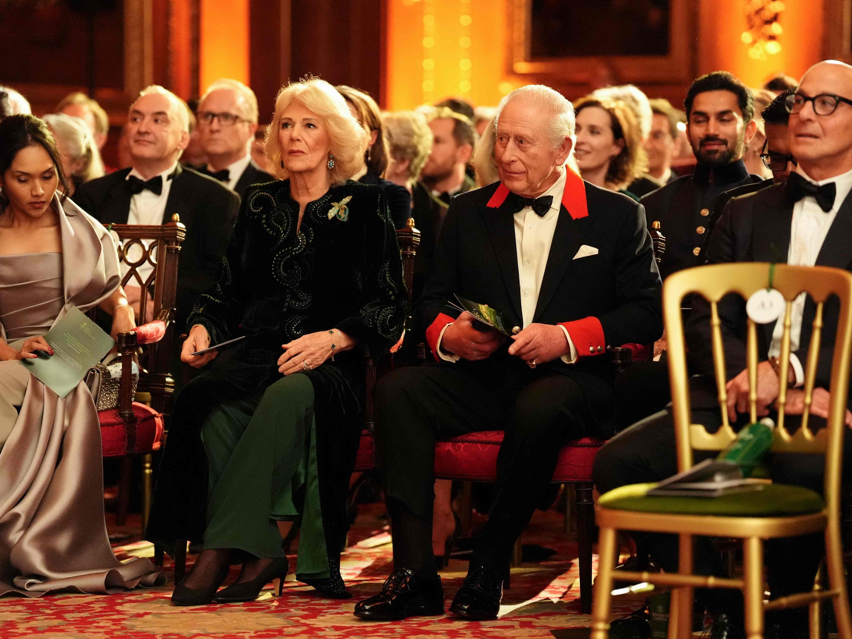 König Charles III. und Königin Camilla bei der Premiere der Umwelt-Dokumentation ‚Finding Harmony‘ auf Schloss Windsor.