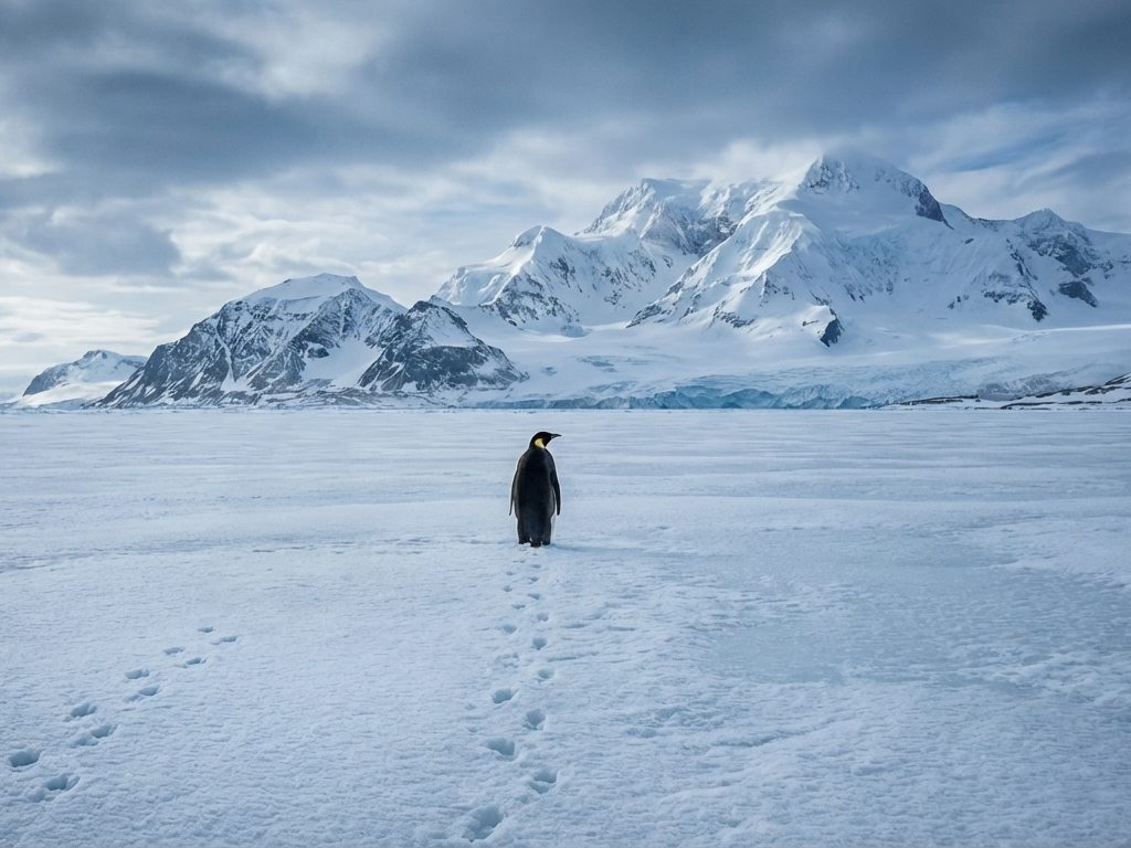 Ein Adéliepinguin entfernt sich von seiner Kolonie – eine Szene aus Werner Herzogs Antarktis-Dokumentation, die Jahre später als "Lonely Penguin" weltweit bekannt wurde.