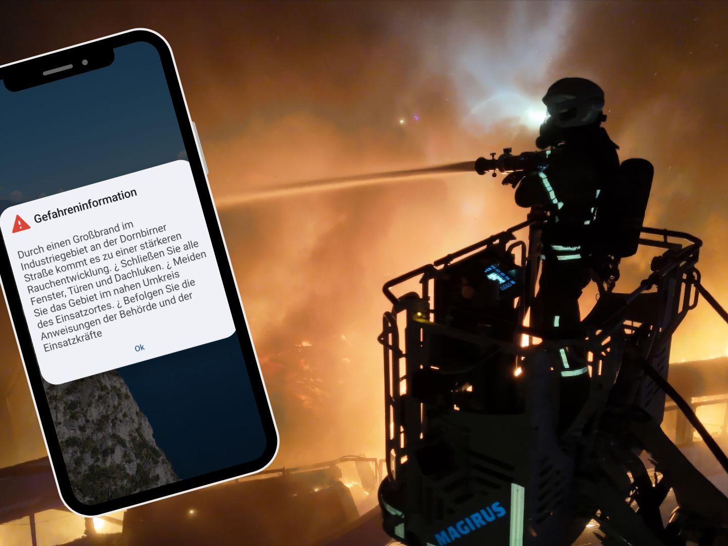 Ein Großbrand in einem Industriebetrieb in Lustenau hat in der Nacht auf Dienstag einen Großeinsatz ausgelöst. Wegen starker Rauchentwicklung wurde über das Warnsystem "AT-Alert" die Bevölkerung informiert.