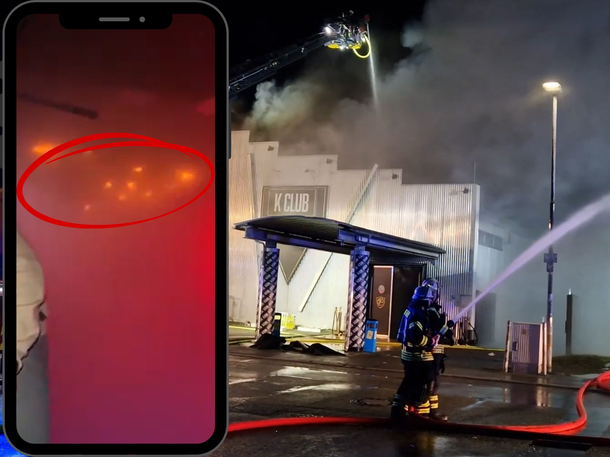 Flammen, Rauch, Panik: Video zeigt Brand in Kehl-Club.