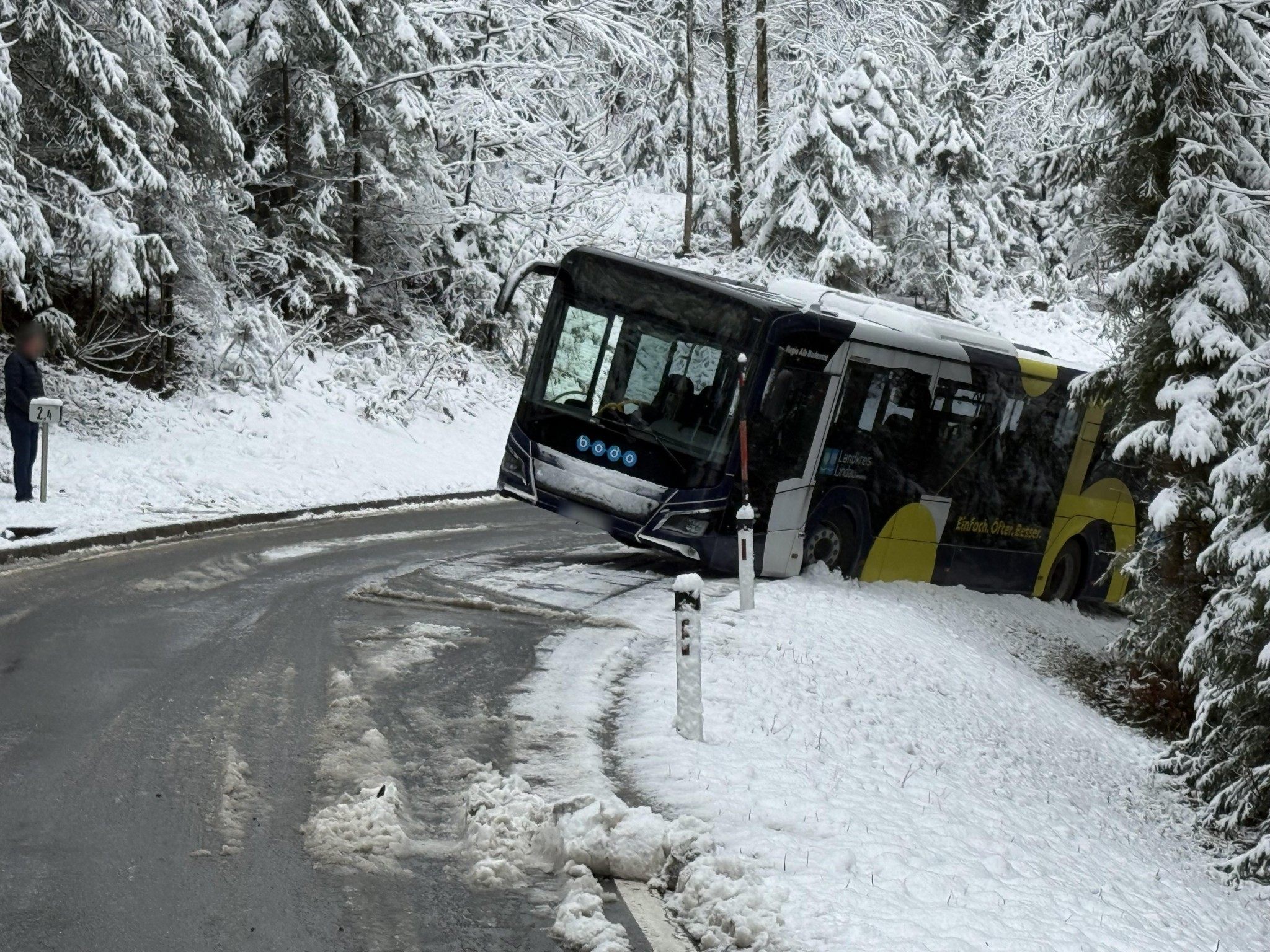Ein Bus kam auf der L9 zwischen Hohenweiler und Möggers von der Fahrbahn ab.