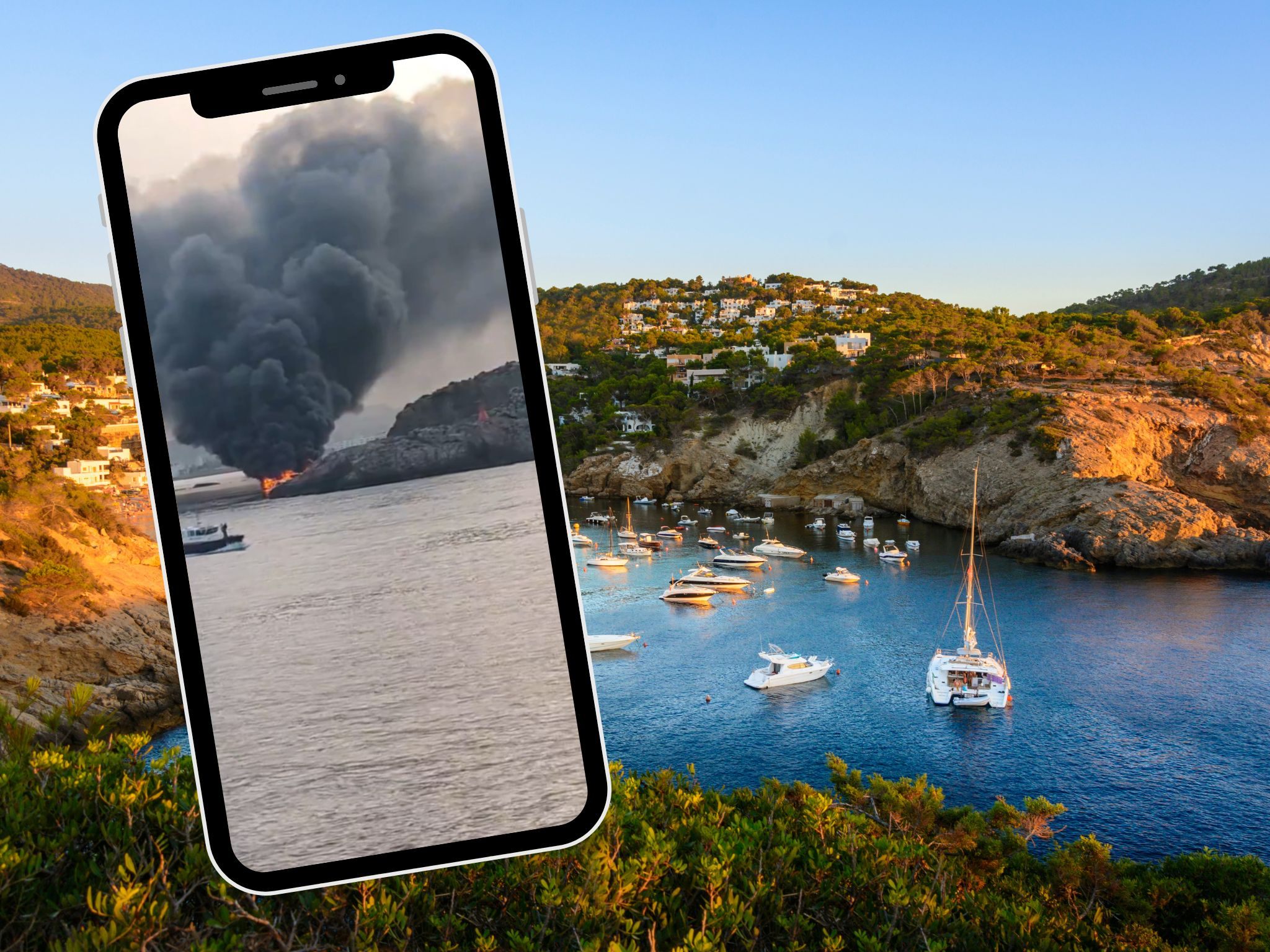 Schock auf Ibiza: Eine 20 Meter lange Yacht ist am Freitag plötzlich in Flammen aufgegangen. Mehrere Menschen – darunter Kinder – waren an Bord.