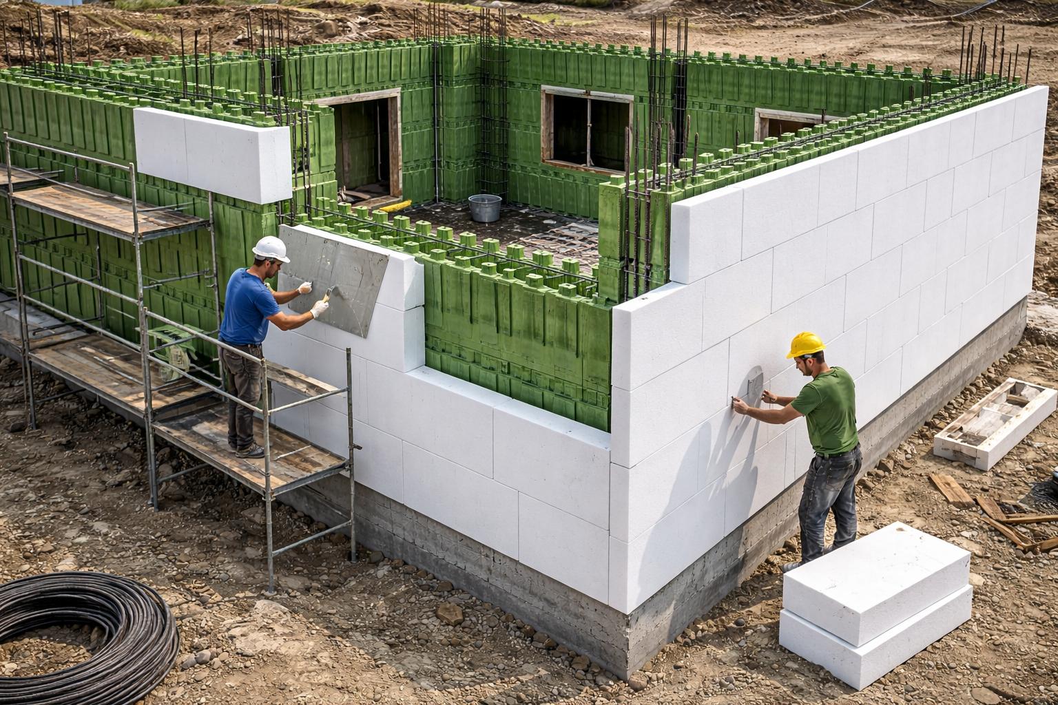 Modellierung eines Hauses, das mit den Figo-Ziegeln gebaut wurde